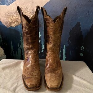 Women's Justin Boots size 7.5-8.5 Bent Rail "Tan Road" Leather Cowboy Boots